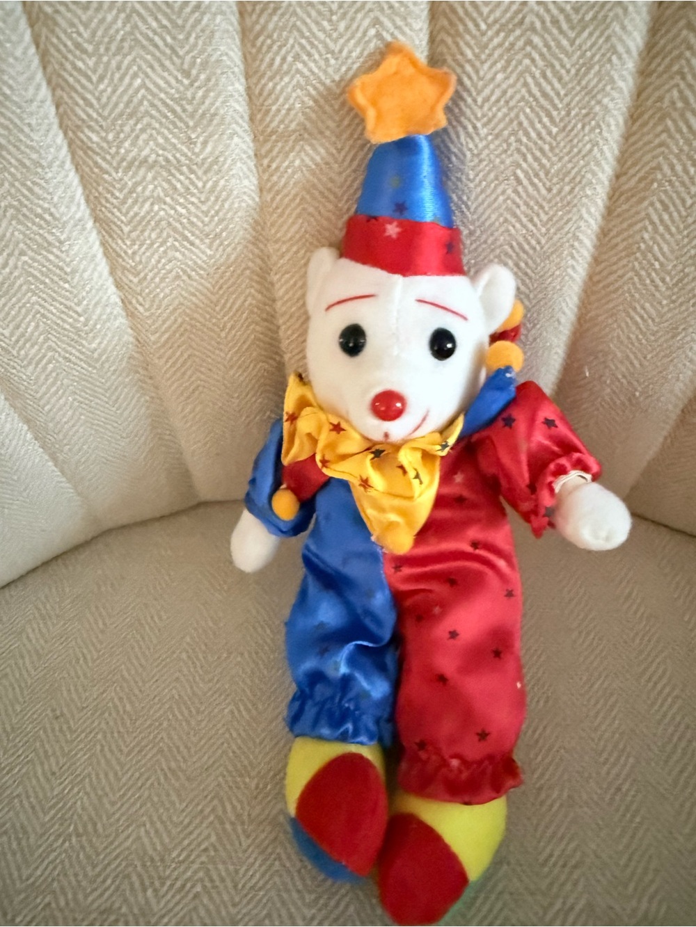 Play by play Jester Plush Clown / teddybear in Red, Blue & Yellow 1993